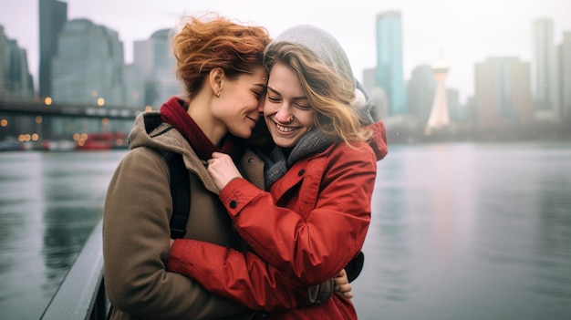 Concetto di San Valentino Due donne che si abbracciano con amore