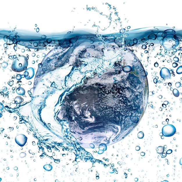 Concetto di scarsità d'acqua con il mondo sottomarino con le bolle. Elementi di questa immagine forniti dalla NASA.