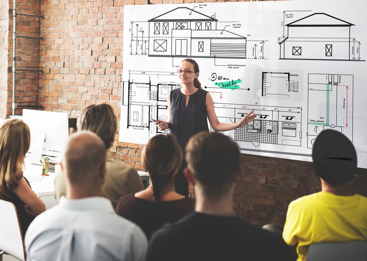 Foto concetto di schizzo del progetto di costruzione dell'architetto blueprint