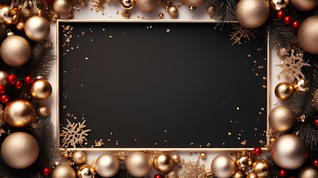 Concetto di sfondo di Natale con vista dall'alto di elementi in oro
