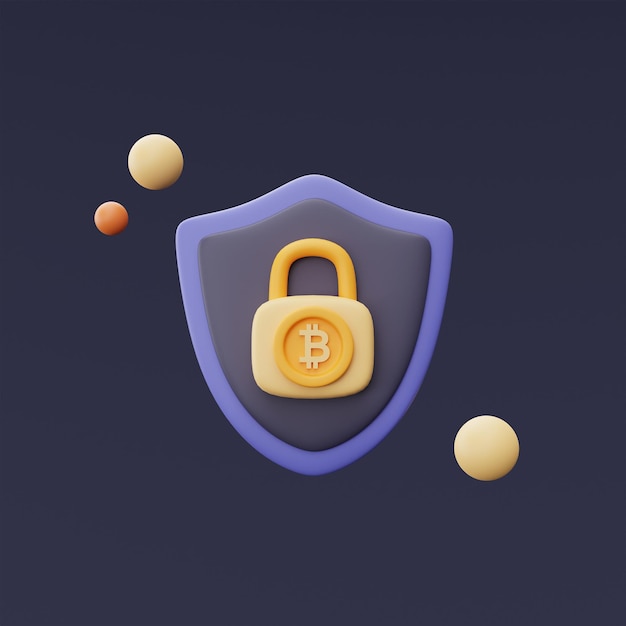 Concetto di sicurezza delle informazioni sulla privacy delle criptovalute, bitcoin, Ethereum, servizi tecnologici blockchain, stile minimo. Rendering 3d.