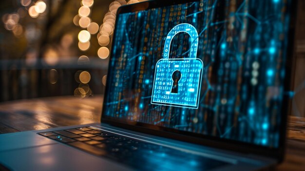 concetto di sicurezza informatica sullo schermo del portatile