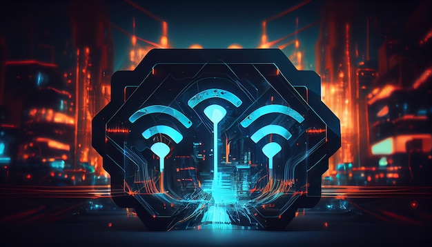 Concetto di simbolo di comunicazione Wi-Fi Concetto di connessione futuristico IA generativa