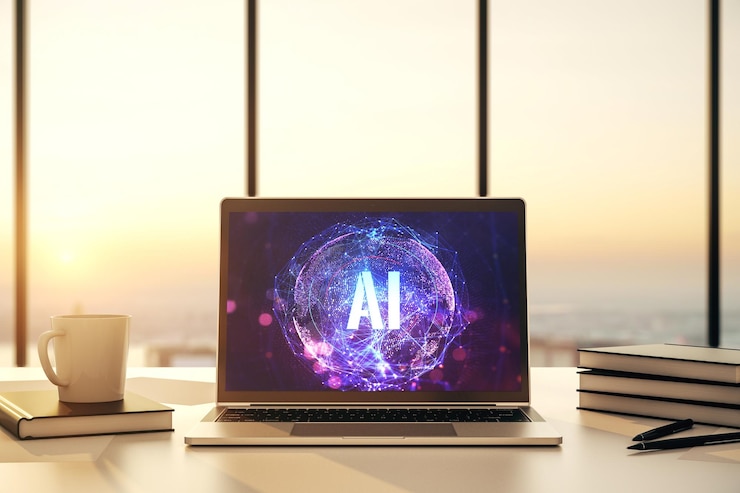 Foto concetto di simbolo di intelligenza artificiale creativa su monitor di computer moderno rendering 3d