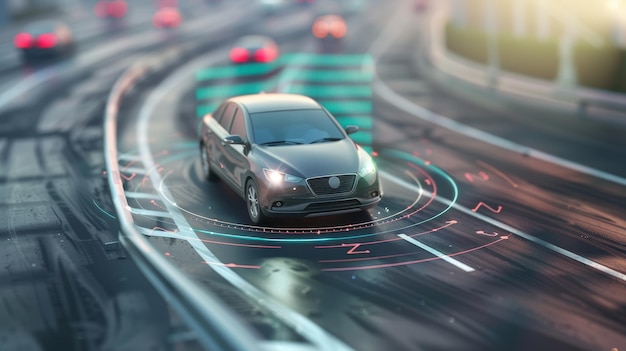 Concetto di sistema di rilevamento automobilistico Sistema di assistenza autonomo per la guida Controllo di velocità predittivo