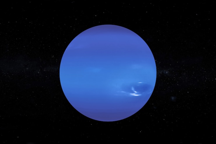 Concetto di sistema solare. Vista completa del grande pianeta Nettuno dallo spazio su uno sfondo di cielo nero. Elementi di questa immagine forniti dalla NASA. Rendering 3D