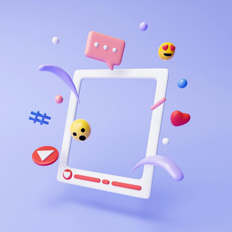 Foto concetto di social media interfaccia del lettore multimediale video minimo su sfondo blu illustrazione di rendering 3d