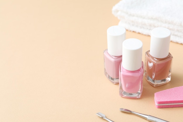 Concetto di strumenti per nail art per pedicure e manicure