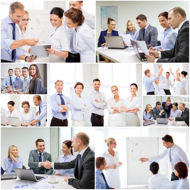 concetto di successo - collage con molti uomini d'affari