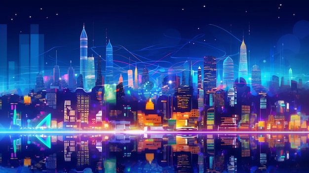 Concetto di sviluppo di applicazioni Smart City di notte