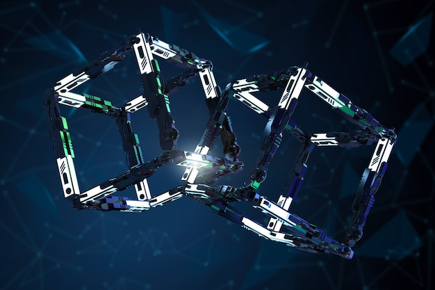 Concetto di tecnologia Blockchain con connessione a blocchi di rendering 3D