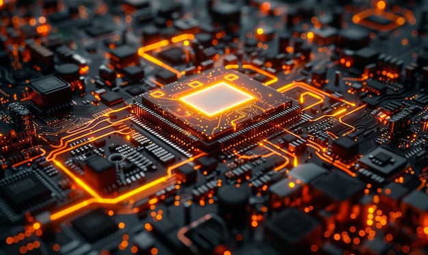 Concetto di tecnologia di comunicazione con microchip illuminato