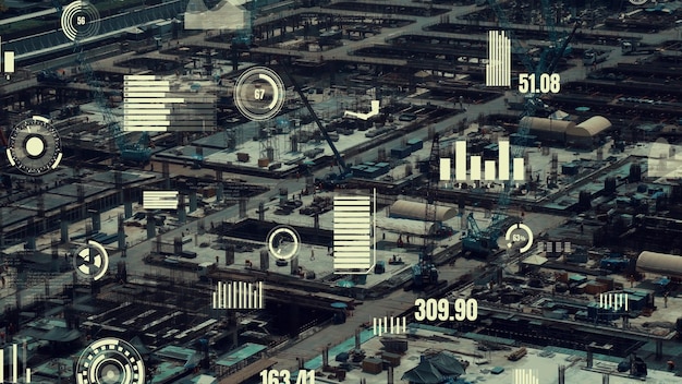 Concetto di tecnologia di costruzione con grafica di alterazione sul cantiere