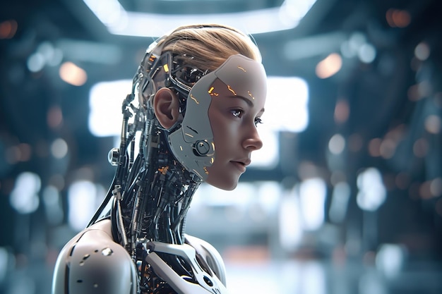 Concetto di tecnologia e ingegneria Intelligenza artificiale AI machine learning Big data cyber mind domination Chat bot chat gpt robo advisor cervello robotico futuro AI generativa