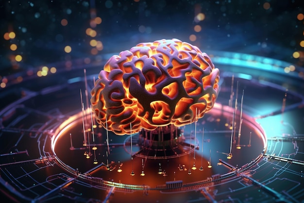 Concetto di tecnologia e ingegneria Intelligenza artificiale AI machine learning Big data cyber mind domination Chat bot chat gpt robo advisor cervello robotico futuro AI generativa
