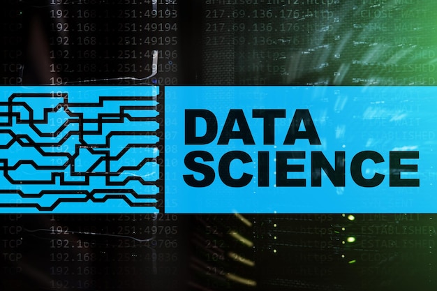 Concetto di tecnologia e internet aziendale di scienza dei dati sullo sfondo della sala server
