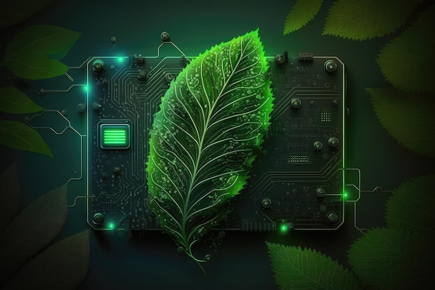 Concetto di tecnologia ecologica verde con sfondo astratto della linea del circuito