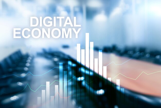 Concetto di tecnologia finanziaria dell'economia digitale su sfondo sfocato