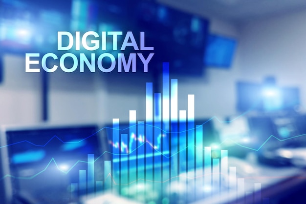 Concetto di tecnologia finanziaria dell'economia digitale su sfondo sfocato