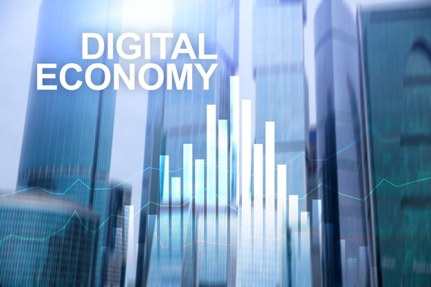 Concetto di tecnologia finanziaria dell'economia digitale su sfondo sfocato