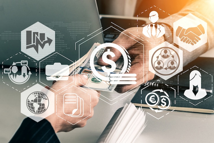Foto concetto di tecnologia per le transazioni finanziarie e monetarie