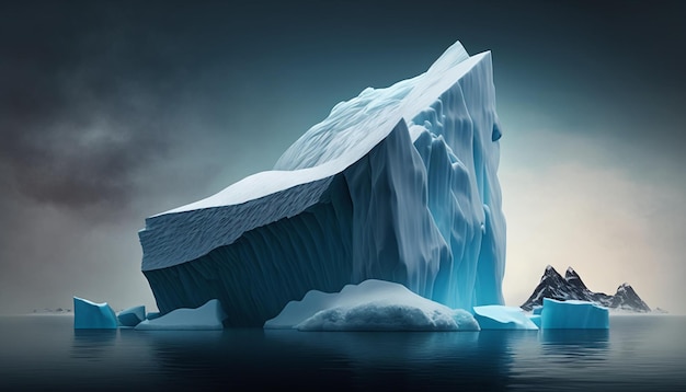 Concetto di un iceberg con solo la punta visibile sopra l'acqua IA generativa