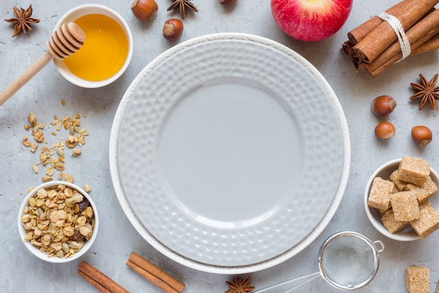 Concetto di una sana colazione o torta di mele