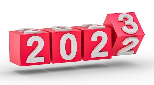 Concetto di vacanza di Capodanno I cubi con il numero 2023 sostituiscono il 2022