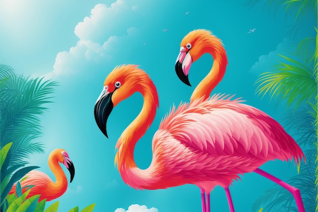 Concetto di vacanza estiva Flamingo Paradise Esplorando le vivaci meraviglie costiere IA generativa