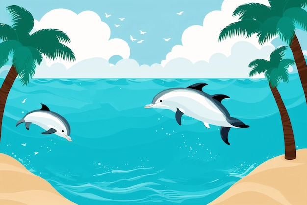 Concetto di vacanza estiva Serenata con i delfini Un incontro avvincente nel porto costiero Generative AI