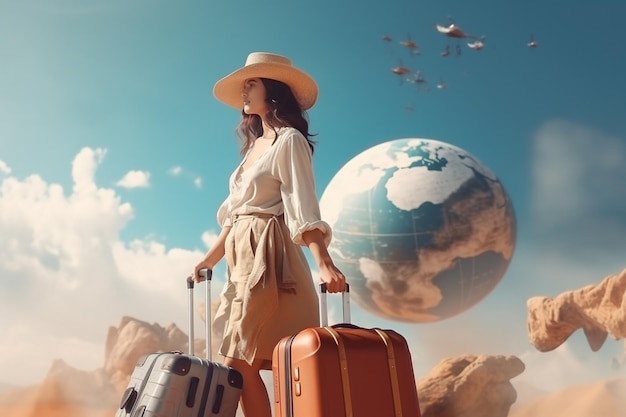 Concetto di viaggio di vacanza di una donna