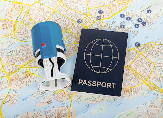Concetto di visto di viaggio per il controllo passaporti Timbro del documento di passaggio per la marcatura di verifica