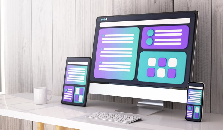 Foto concetto di web design sul rendering 3d desktop