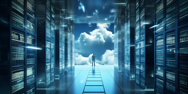 Concetto e idea di cloud computing di database di archiviazione di dati in cloud