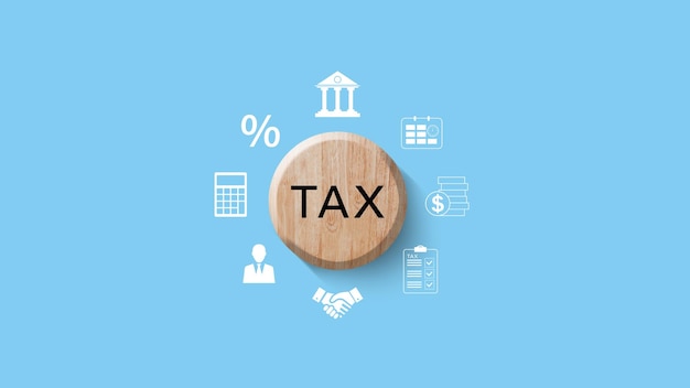 Concetto fiscale L'imposta sul reddito sul risparmio dei cubi di legno rappresenta il concetto di preparazione della dichiarazione dei redditi e gestione finanziaria Pianificazione fiscale Finanze Moneta Investimenti Fondi finanziari