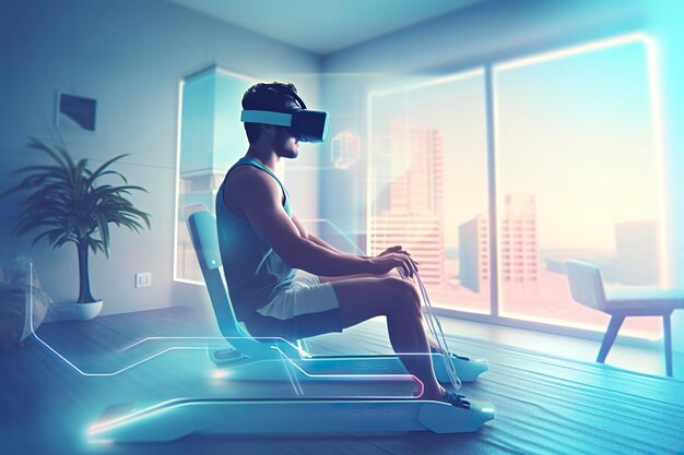 Concetto futuristico di allenamento in palestra guidato da macchine di realtà virtuale