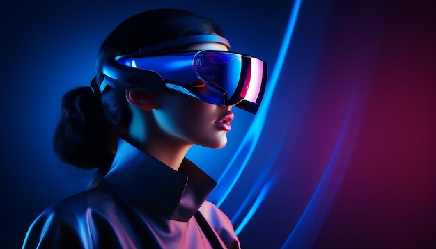 Concetto futuristico di realtà virtuale tecnologie vr e ar una donna in occhiali con illustrazione 3d