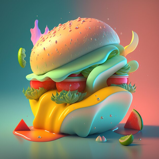 concetto hamburger 3d con colori sbalorditivi