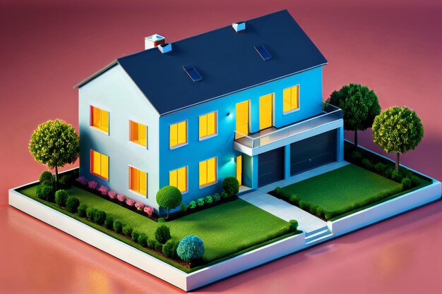 Concetto immobiliare in miniatura 3d casa moderna