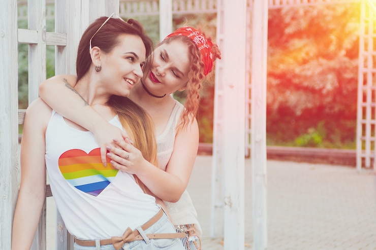 Foto concetto lesbico di felicità di momenti delle coppie di lgbt