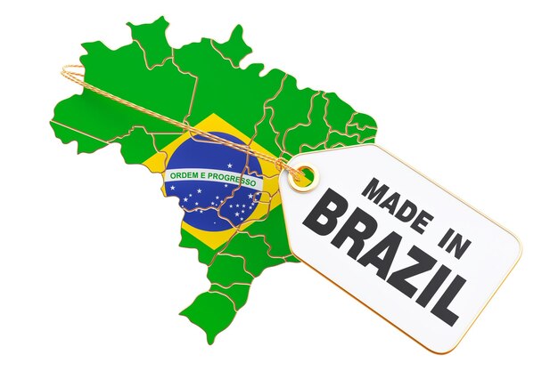 Concetto Made in Brazil Scatola di cartone a portata di mano Rendering 3D del camion