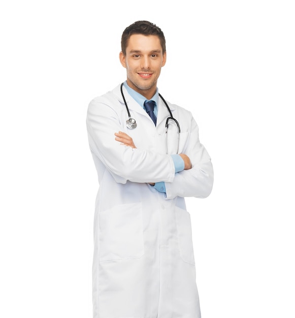 concetto medico e sanitario - giovane medico maschio con lo stetoscopio