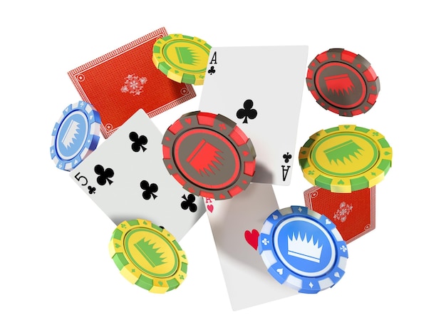 concetto moderno di giochi di casinò caduta chip di casinò e assi 3D render isolato su bianco