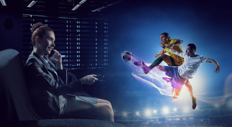 Foto concetto online di tv sportiva. tecnica mista