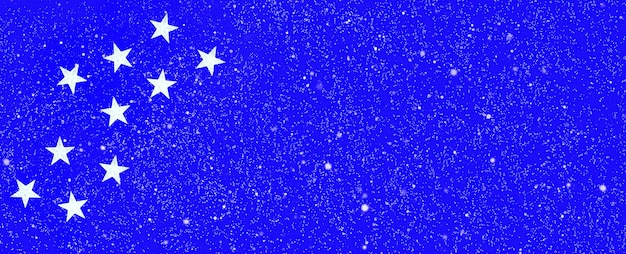 Concetto per il nuovo anno o buon Natale Stelle bianche su striscione blu con brillante Cielo stellato surreale