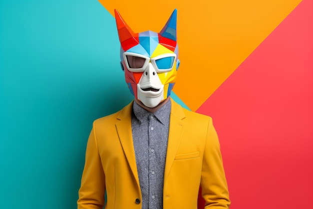 Concetto pubblicitario creativo Cool Man in maschera origami