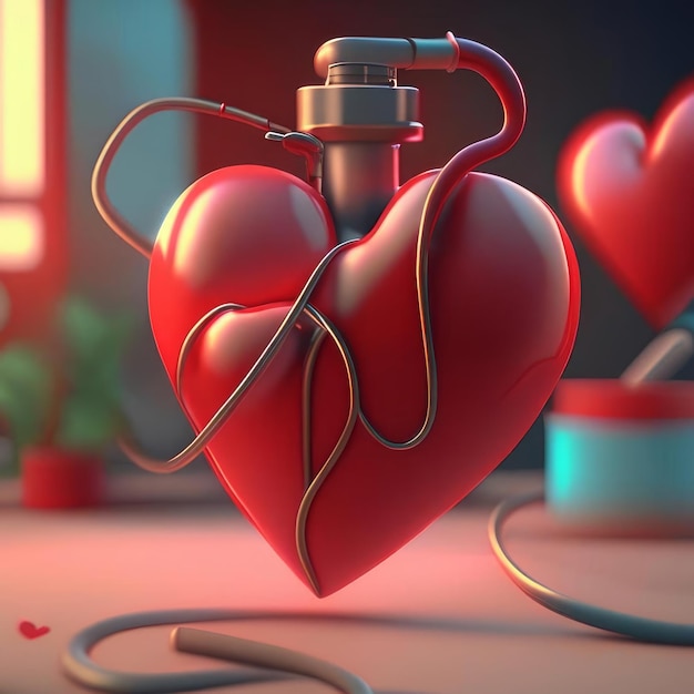 Concetto realistico di salute del cuore rosso 3d generato dall'intelligenza artificiale