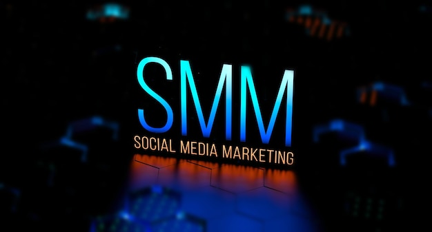Concetto SMM SOCIAL MEDIA MARKETING SMM concept neon banner3D rendering