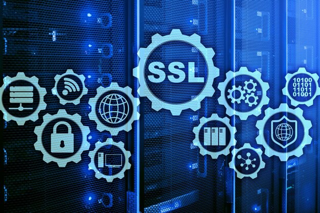 Concetto SSL Secure Sockets Layer I protocolli crittografici forniscono comunicazioni sicure Sfondo della sala server