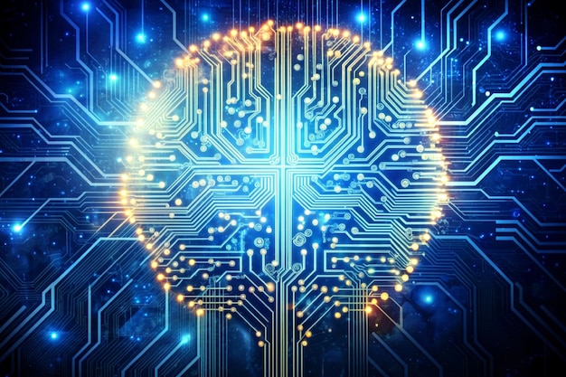 Concetto tecnologico del cervello e dell'apprendimento automatico Tabella di circuito astratto